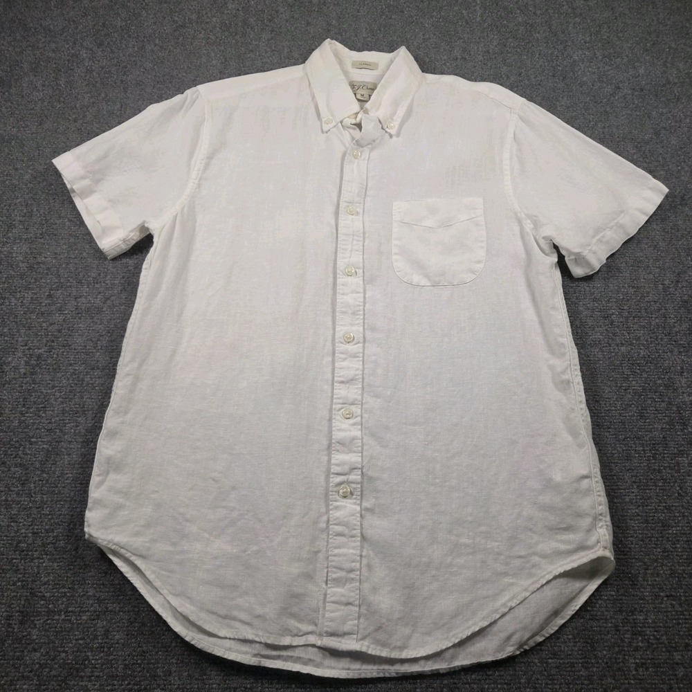 J Crew Baird McNutt Pure 100% Irish Linen Button Down Short Sleeve White Shirt M